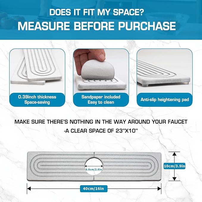 White Diatomite Faucet Mat, Fast-Drying Stone Sink Tray&Splash Guard