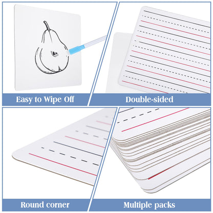 ReliThick 50 Pcs Lined Dry Erase Board with Markers 9 x 12 Double Sided Whiteboards Dry Erase Lapboards with Lines Ruled Writing Board Handwriting Practice