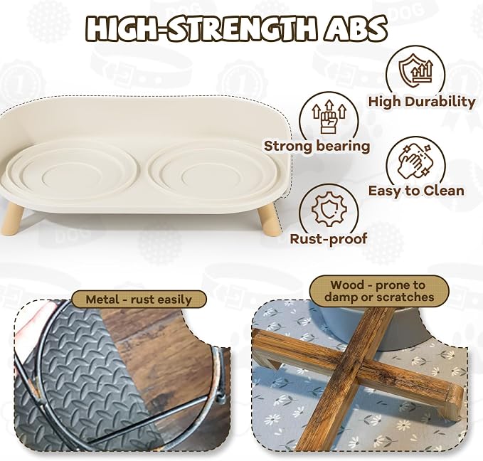Raised Dog Feeder Bowl Stand - Elevated Dining Table for Small and Medium Dogs and Cats - Fits Food and Water Dish up to 6" Diameter - Grey (Bowls Not Included)