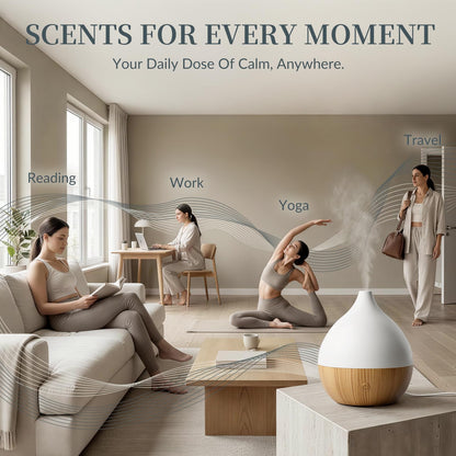 Cegsin Essential Oil Diffuser with Adapter, 100ml Small Aromatherapy Scent Machine for Home & Office Desk, 7 Color LED Cool Mist Humidifier, Auto Shut-Off, Classic Teardrop White