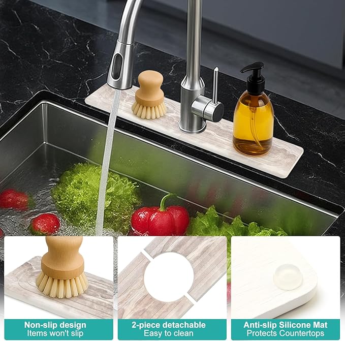 Diatomite Faucet Mat for Kitchen Sink Protector Stone Quick Dry Around Faucet