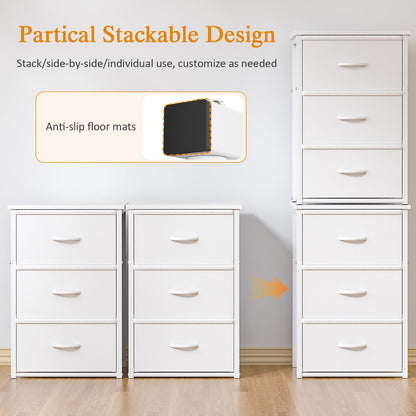 DAOUTIME 2-Pack Stackable Storage Drawers (6 Drawers Total), White Closet Organizer with Wooden Top & Metal Frame, Freestanding or Stackable Dresser for Bedroom, Living Room, Under Bed