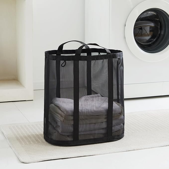 Mesh Laundry bag with Handles, 42L Collapsible Laundry Basket with 2 Hooks
