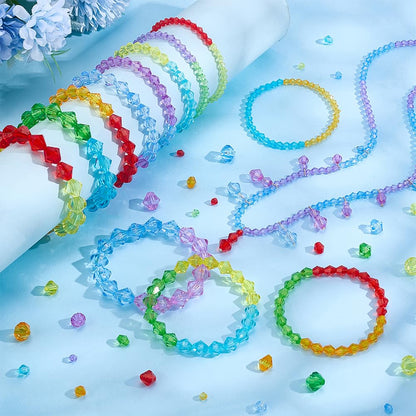 PH PandaHall 2310pcs Crystal Beads for Jewelry Making 4mm 6mm 8mm 10mm Acrylic Faceted Bicone Beads Transparent Loose Bead for Bracelet Necklace Earring Jewelry Making and DIY Craft, 7 Colors