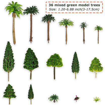 QuarenDen 42Pcs Diorama Supplies Kit, Model Trees, Miniature Palm Trees, Architecture Tree, Decorative Sand, Stone, Grass, Moss Stick,Scenery Basing Material Kit for DIY Craft, Model Train Scenery
