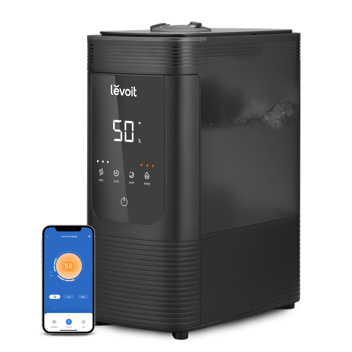 LEVOIT Humidifiers for Bedroom Home, Smart Warm and Cool Mist Air Humidifier for Large Room, Auto Customized Humidity, Fast Symptom Relief, Easy Top Fill, Essential Oil, Quiet, OasisMist4.5L, White