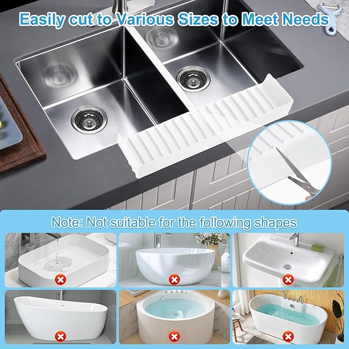 Silicone Faucet Splash Guard 4" x 14", Faucet Water Catcher Mat, Longer