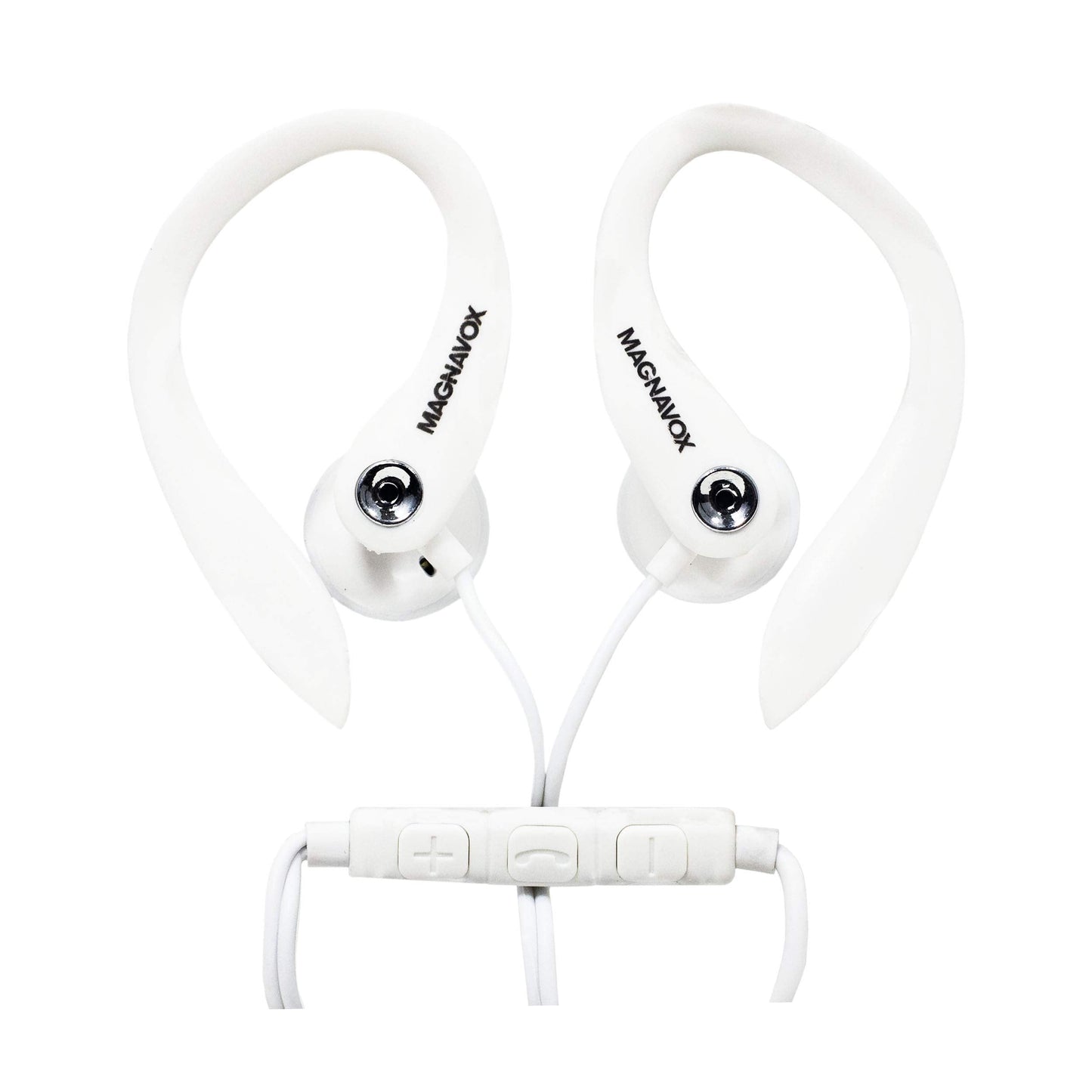 Magnavox MHP4854-WH Earhook Earbuds with Microphone - Available in Black & White - Durable Rubberized Cable