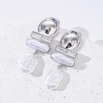 DONABUS Statement Pearl Dangle Earrings,large Pearls Vacation Earrings with Crystal,Party Jewelry Gift for Women (Silver tone)