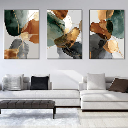Green Gray Brown White Abstract Wall Art Minimalist Modern Geometric Painting Green Grey Marble Wall Art Contemporary Modern Picture Brown Gold Abstract Marble Print for Living Room 16x24inx3 No Frame