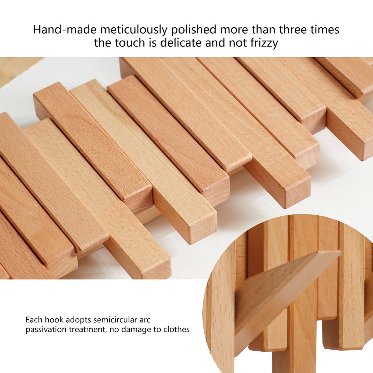 Acsigesn Wooden Coat Rack Wall Mounted Sticks Multi Rack Solid Handmade Natural Beech Wood Artwork with 5 Flip-Down Unique Modern Hooks for Coats Bag Hat Umbrella