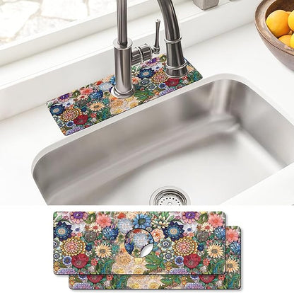 Sinkmat Absorbing Mat, 2 Pack Drying Mat Around Sink Splash Guard Behind Faucet