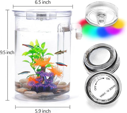 Betta Fish Tank, 360 Aquarium with LED Light, 1 Gallon Fish Bowl, Small Fish Tank Starters Kit, Beta Fish Tank Aautomatic Cleaning as Desktop Decoration for Office Home Room Decor