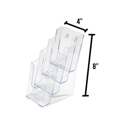 SOURCE ONE Premium Brochures Holder for 4” Trifold Booklets – 4-Tier – Clear Acrylic Countertop Organizer
