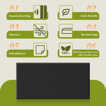Laapee 4 PCS Acoustic Wall Panels, 23.6" x 11.8" Fiberglass Sound Absorbing Wall Panels with Easy Install & Class A Fire Rating, for Studio/Office/Home Theater & Gaming Rooms (Black)