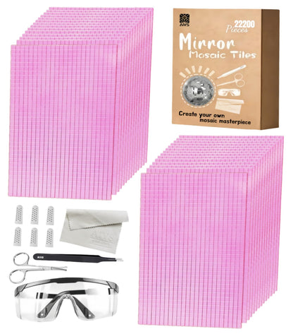 AIVS 22200pcs Mirror Mosaic Tiles,4 x 4mm Disco Tiles Self Adhesive,Tiny Mirror Tiles for Crafts,Disco Ball Stickers for DIY Party Decoration(Pink)