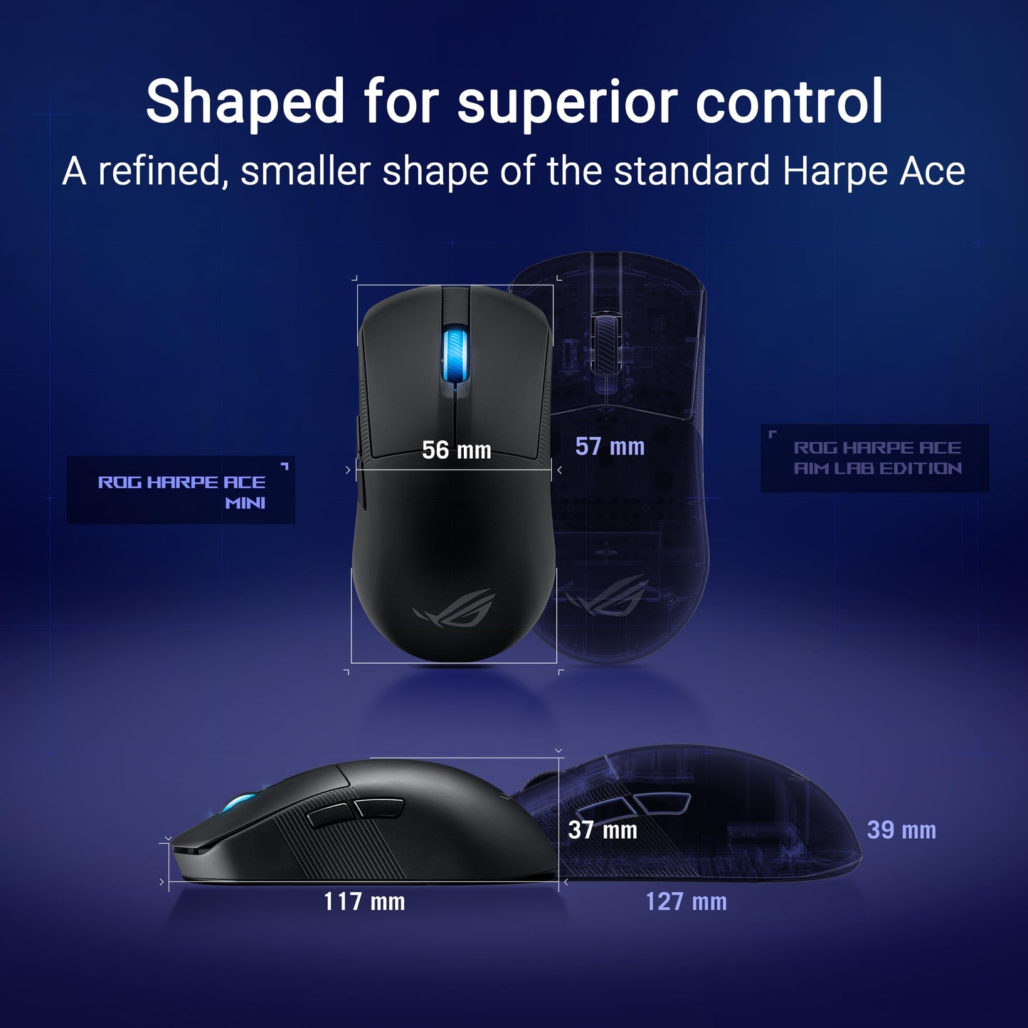 ASUS ROG Harpe Ace Extreme Wireless Esports Gaming Mouse – Carbon Fiber Build, 47g Lightweight, Tri-Mode Connectivity, 42K DPI, up to 70Hr Battery, Glass Skates, Pro-Approved, PC/Mac Support - Black