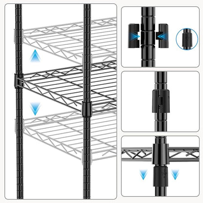 M MZG 1000 lbs 4Tier Shelf Metal Storage Shelves Wire Rack Closet Organizers with Wheel for Garage Kitchen Bathroom Laundry Black 13.7" D x 23.6" W x 53.4" H