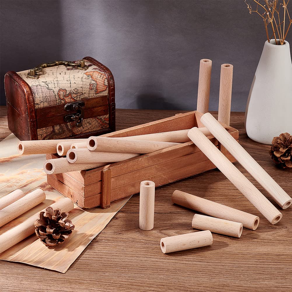 OLYCRAFT 38pcs Hollow Wooden Rods 5/10/15/20cm Beech Wooden Dowel Rods Unfinished Natural Wood Craft Dowel Rods Hardwood Sticks for DIY Projects Crafting Grain Baskets Making - Hole 8mm