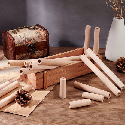 OLYCRAFT 38pcs Hollow Wooden Rods 5/10/15/20cm Beech Wooden Dowel Rods Unfinished Natural Wood Craft Dowel Rods Hardwood Sticks for DIY Projects Crafting Grain Baskets Making - Hole 8mm
