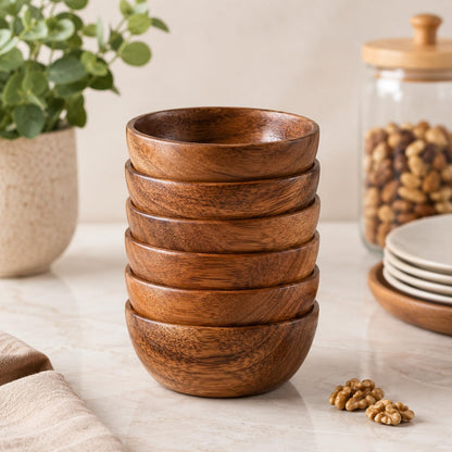 RIANGI Wooden Bowls Set Of 6 Small Acacia Wood Bowl Dessert And Snack Cups 4.2 X 2 Inch 8 Oz Capacity Rustic Mini Wooden Bowl For Dips Condiments Ice Cream Nuts
