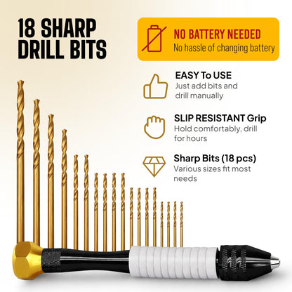 CRAFT911 Pin Vise Hand Drill Manual - Jewelry w/Micro Drill Bits (0.8mm-2.5mm) - Rotary Craft Drill for Jewelry Making, Resin, Wood, Plastic, Miniature, Beads, Clay Etc