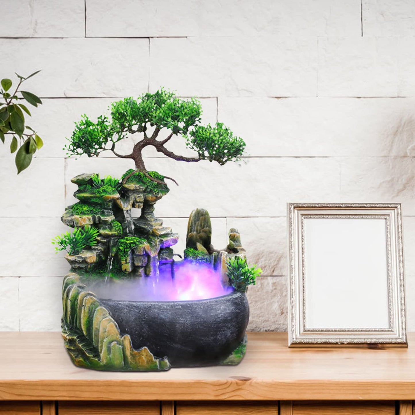 TOPINCN Rockery Stream Tabletop Fountain, Zen Meditation Indoor Waterfall Feature with Automatic Pump and Switch, Desktop Fountain for Home Office Bedroom Decoration