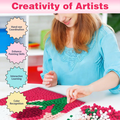 URSDIART Tulip Pom Pom Art Kit for Adults,Perfect Pompom Arts and Crafts Painting Kit,Colorful 1000+ Pom Poms and Supplies Included,Creativity DIY Pom Pom Paintings Project Supplies