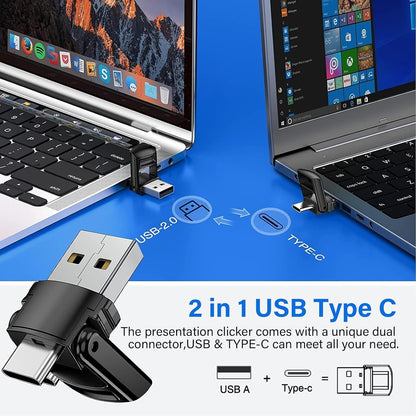 Presentation Clicker with Case Storage, Wireless Presenter Remotes with USB-A&C Receiver,Suitable for Both Desktop Computers and laptops, Mac Keynote,Including Batteries and Storage Bag,LBBYDDLL