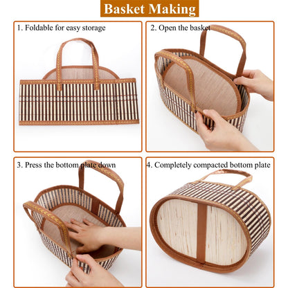 DEAYOU 6 Pack Baskets for Gifts Empty, Sturdy Woven Bamboo Basket with Handles, Large Foldable Gift Baskets Kit To Fill with Wrap Bags Cards Pull Bows for Baby Shower, Housewarming, Birthday, Wedding