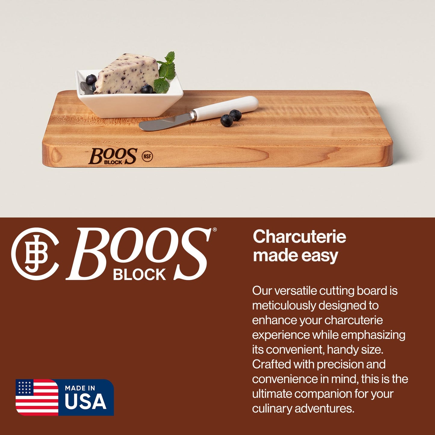 John Boos Chop-N-Slice Series Rectangular Maple Cutting Board, 16" x 10" x 1", 4.5 lb – Reversible Edge-Grain Butcher Block, Made in the USA