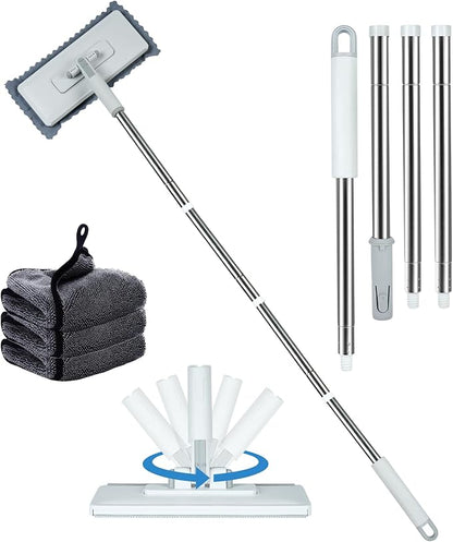 Disposable Dust Mop with 3 Shiny Cleaning Wipe Cloths, 360°Spin No Wash Mop