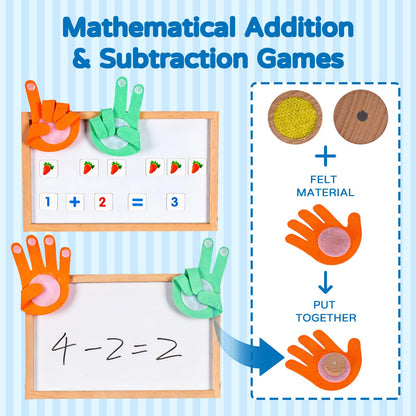 Wooden Abacus for Kids Math - Double-Sided Black/Whiteboard for Toddlers with 152 Magnetic Number & Fruit Cards, 100 Counting Sticks and Number Blocks Finger Counting Toys Homeschool Essentials