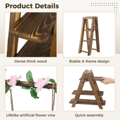 ZALIR Wooden Dessert Table Display Set with Swing and Flower Vine, Multi-Tiered A-Frame Foldable Food Cupcake Display Stand, 32 x 7.9 x 15.7 x 13.8 in for Parties, Weddings, Buffets, Easy Assembly