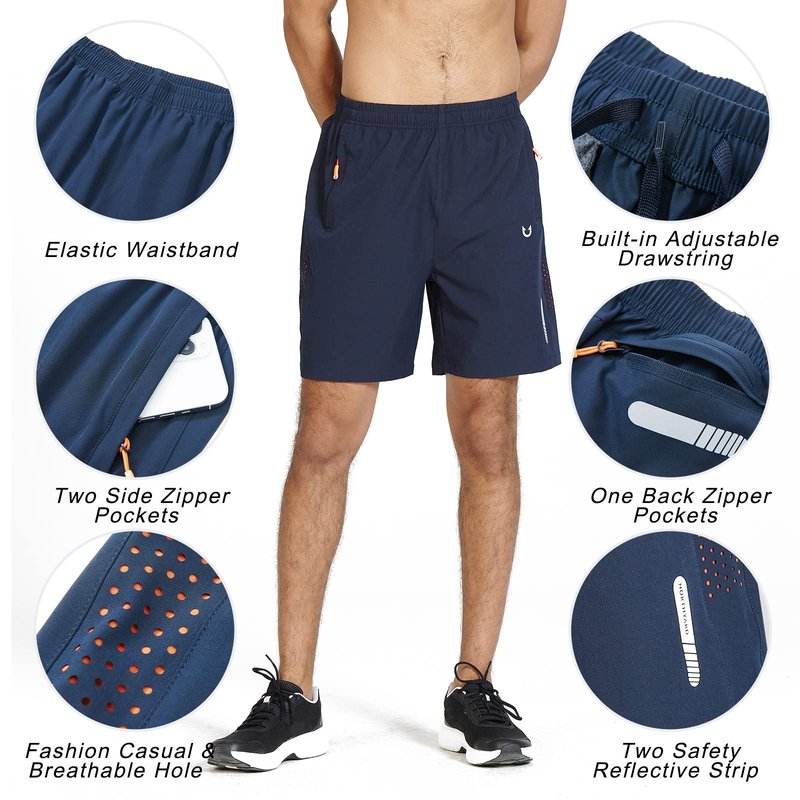 NORTHYARD Men's Athletic Running Shorts Gym Workout 7"/9"/5" Quick Dry Lightweight Sports Basketball Tennis 3 Zipper Pockets Navy 2XL