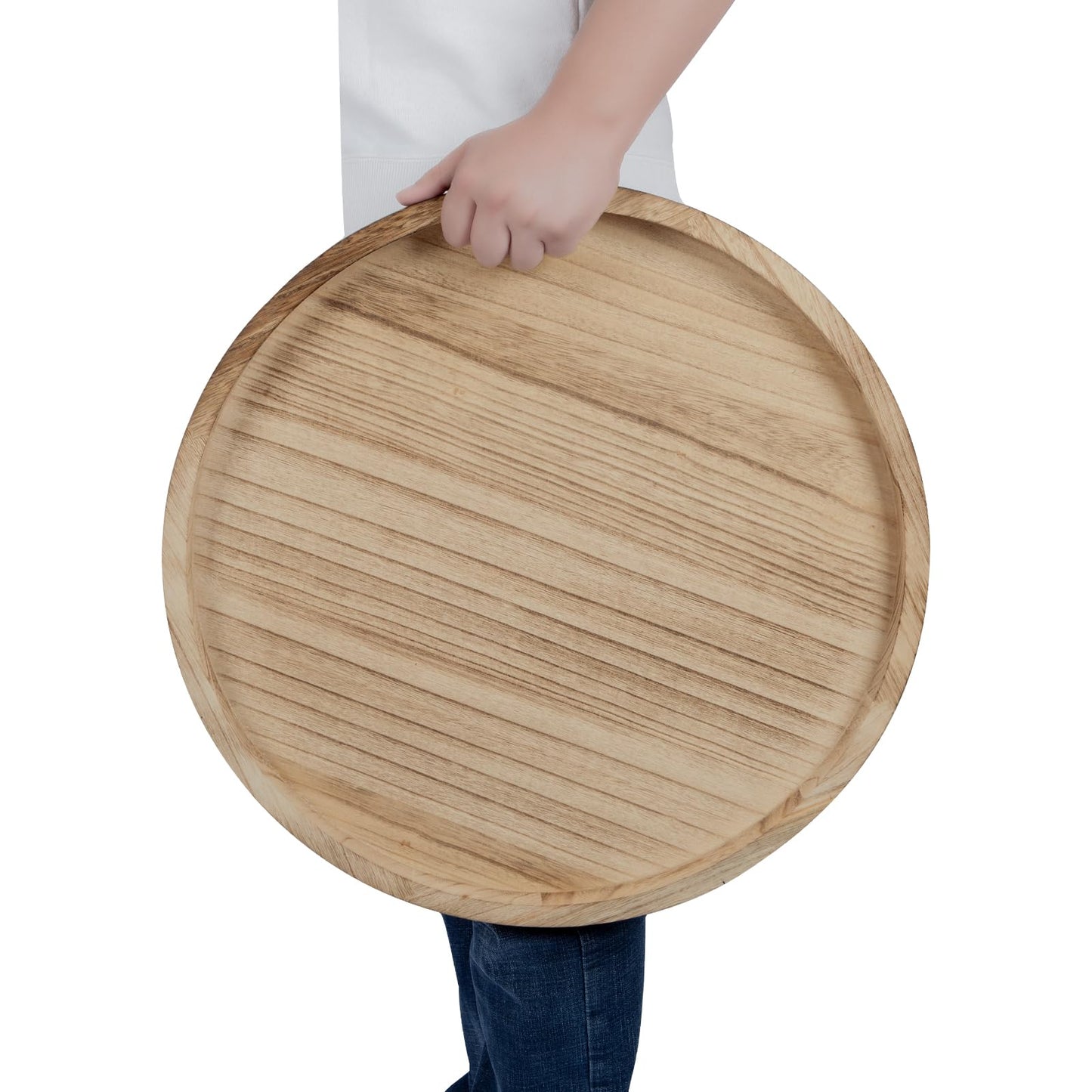 Round Ottoman Tray for Coffee Table Living Room Wood Serving Tray Large Wooden 20 Inches Rustic Torched