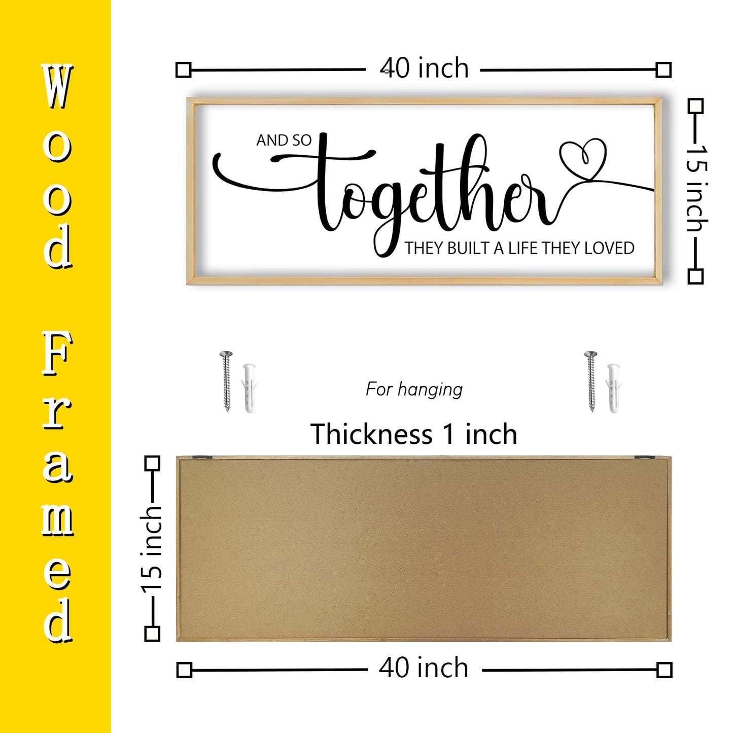 RLWangChao And So Together They Built A Life They Loved Sign Wall Decor 40"x15" Above Over Bed Master Bedroom Large Wood Framed Wall Hanging Art (Wood)