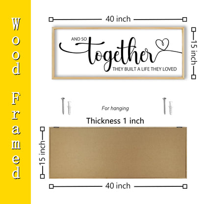 RLWangChao And So Together They Built A Life They Loved Sign Wall Decor 40"x15" Above Over Bed Master Bedroom Large Wood Framed Wall Hanging Art (Wood)