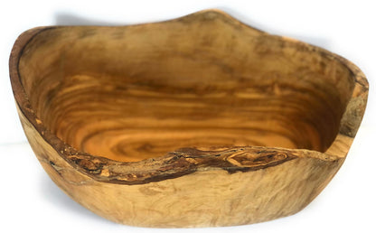 ORCHARD HARDWOODS 12" Rustic Oval Artisan Olive Wood Dough Bowl Bread Basket Boat Shaped - Live bark edge. Farmhouse Decor for Fruit, Salads, Snacks, Popcorn. In Lg 10" or XL 12". (XL 12x6-7x4)