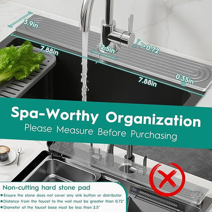 16 Inch Stone Faucet Mat for Kitchen Sink, Kitchen Sink Splash Guard-Water