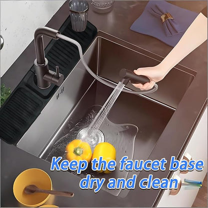 24 Inch Black Durable Faucet Mat, Silicone Kitchen Sink Splash Guard Behind