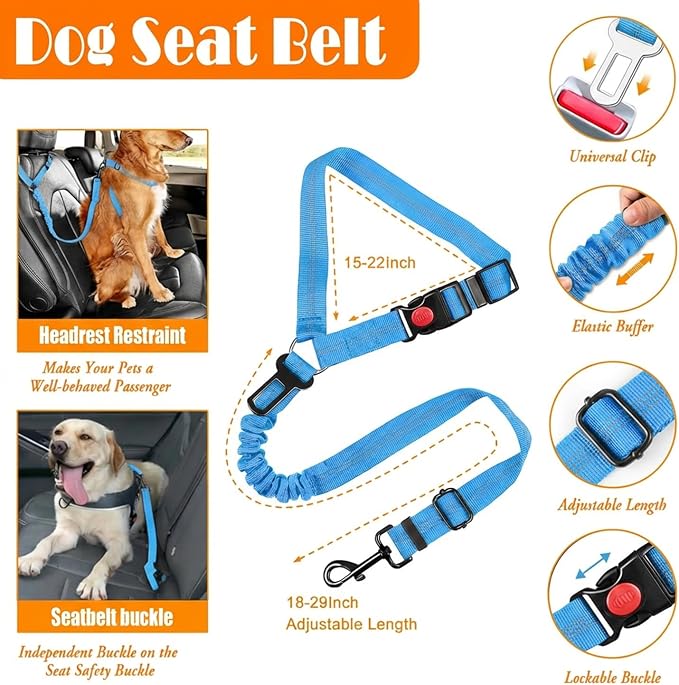 LOBEVE No Pull Dog Harness, Collar & Leash Set with Retractable Dog Seat Belt, Collapsible Dog Bowls and Poop Bag Dispenser - Ideal for Training, Walking, Hiking - Fits Small to Large Dogs(Blue-M)