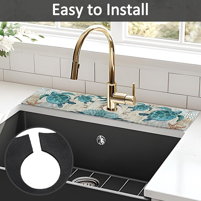 2PCS 24" X 5.5" Kitchen Sink Splash Guard Faucet Mat Sea Turtles Super