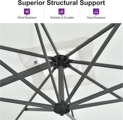 PURPLE LEAF 10 Feet Patio Umbrella with Base Outdoor Cantilever Square Umbrella Aluminum Offset Umbrella with 360-degree Rotation for Garden Deck Pool Patio White