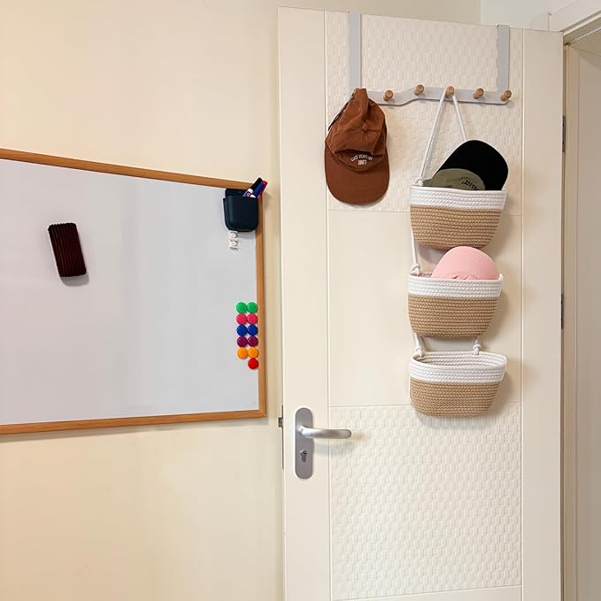3-Tier Decorative Cotton Rope Hanging Basket, Wall-Mounted Woven Storage