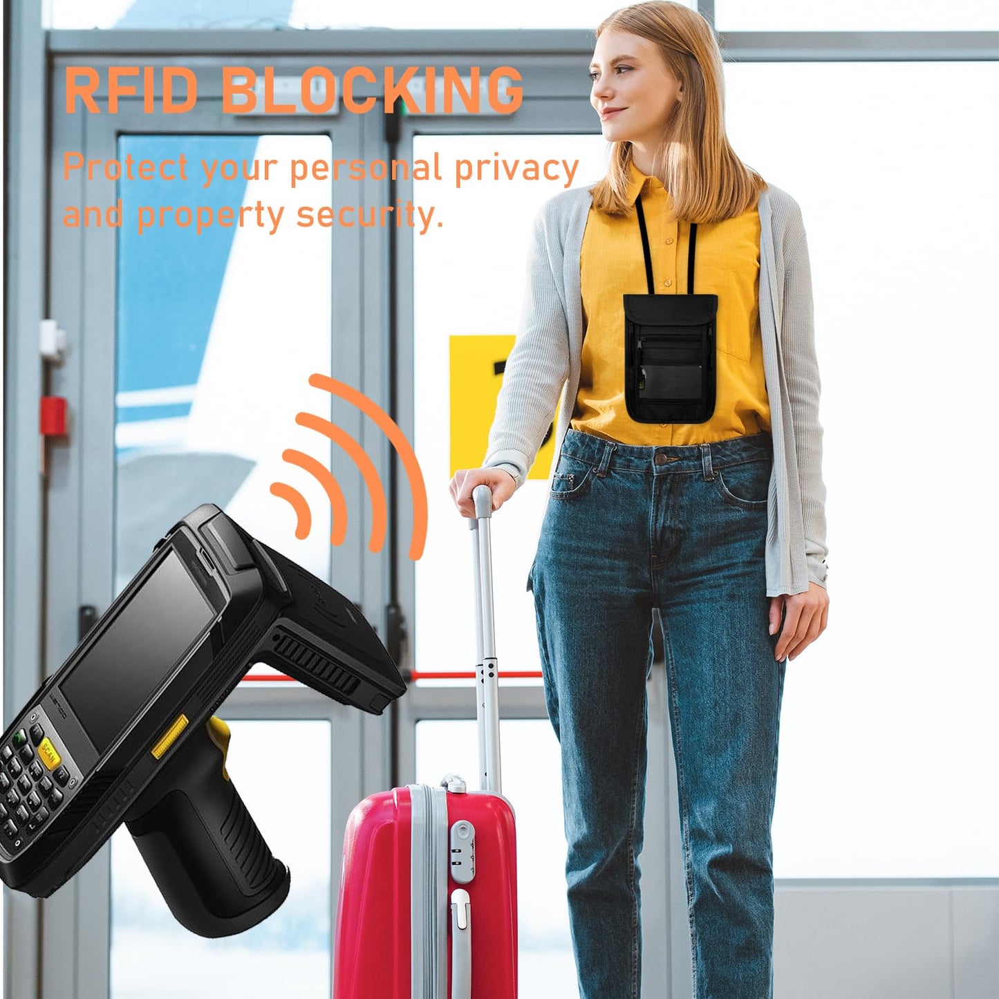 sundee Travel Neck Wallet with Double Zippers, RFID Blocking Passport Holder with Adjustable Neck Strap for Men and Women to Keep Cash, Credit Cards and Travel Documents Safe - Black