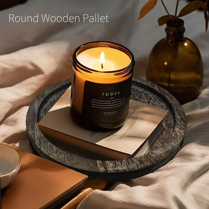Ailhl Candle Plate Holder Tray: Round Wooden Decorative Candle Plate Small Farmhouse Table Centerpiece Rustic White Wood Tealight Pillar Trays for Home Decor (Distressed)