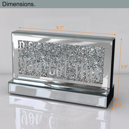 Silver Mirror Crystal Diamond Home Office Desk Art Decor, Daily Inspirational Office Supplies Sign and Reminder-Everything is Figureoutable & P.S. You Got This-9.1×5.1×3Inches