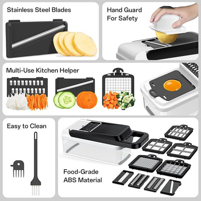 HomeHacks Vegetable Chopper Vegetable Cutter, 15 in 1 Kitchen Gadget, Dicer, Slicer, Onion Cutter, Salad, Cheese Grater & Egg Separator - Multi-Functional Veggie Chopper Lid with Handle (White)