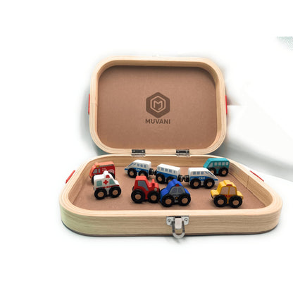 MUVANI Boxed City Wooden Blocks Set, Wooden City Building Blocks with Cars and Roads, Educational Pretend Play Toy for Kids